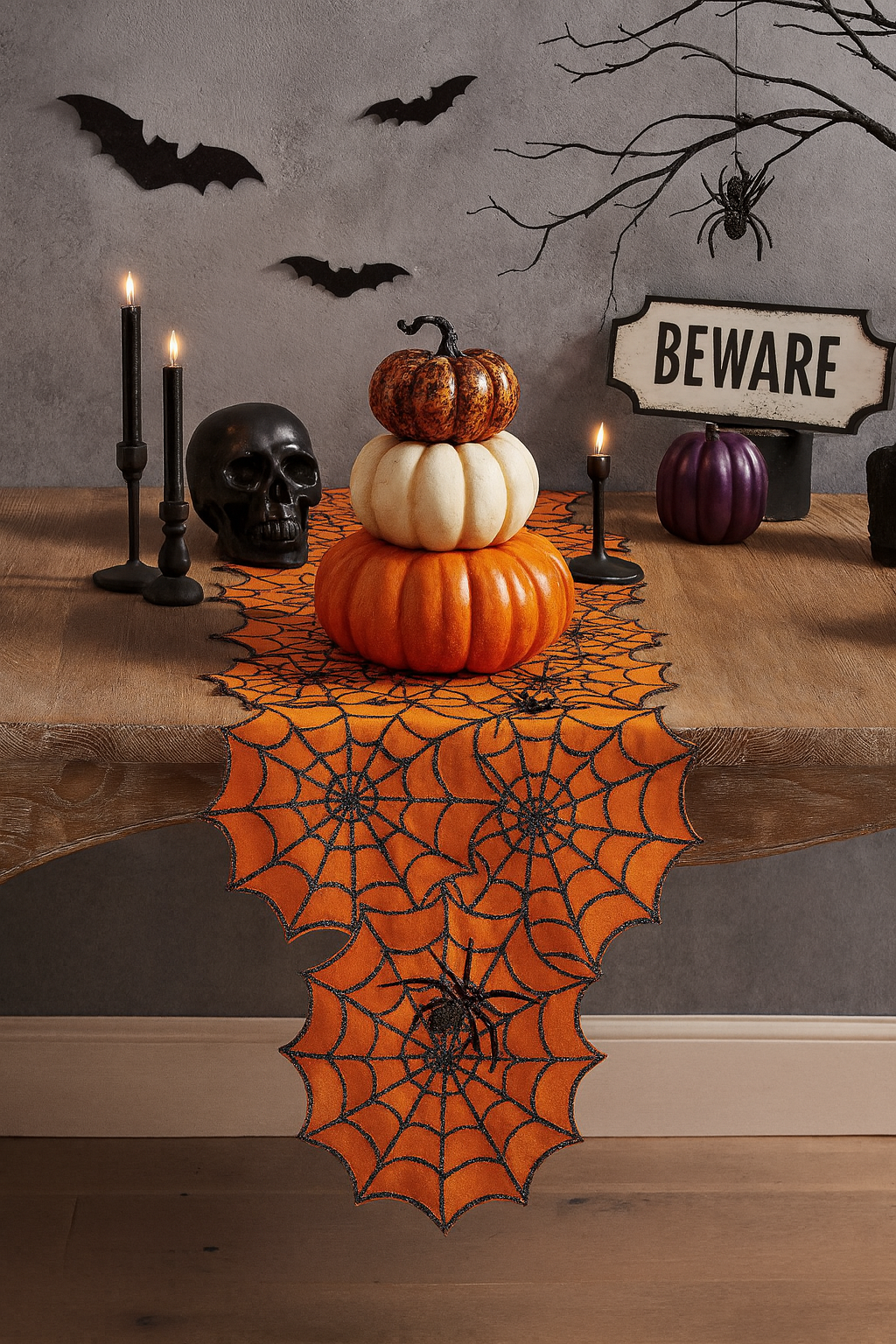 5360 - Orange Spiderweb 16"X70" Table Runner