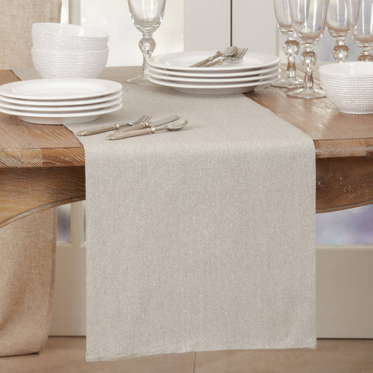 1183 - Silver Shimmer Cotton Blend 16"x72" Fringe Table Runner