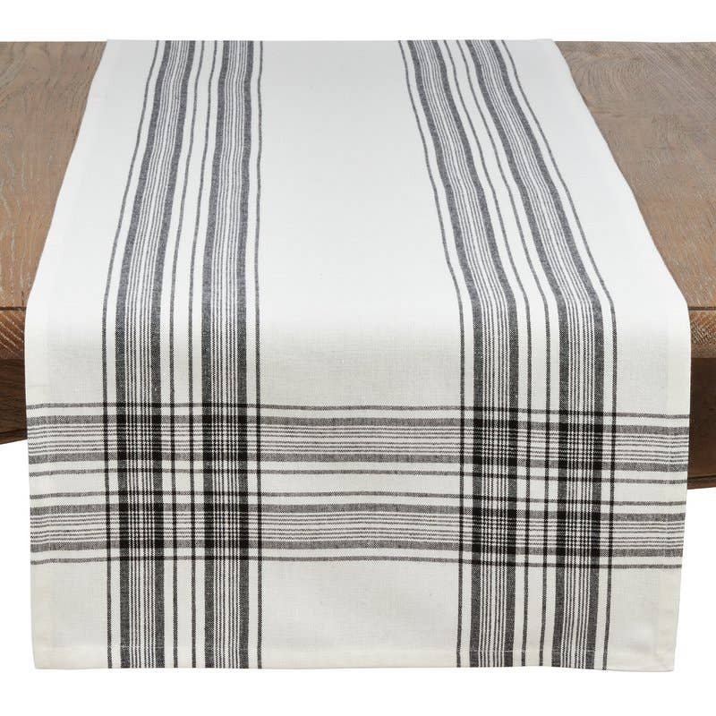 6562 - Black Plaid Cotton White Table Runner
