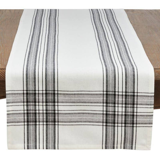 6562 - Black Plaid Cotton White Table Runner