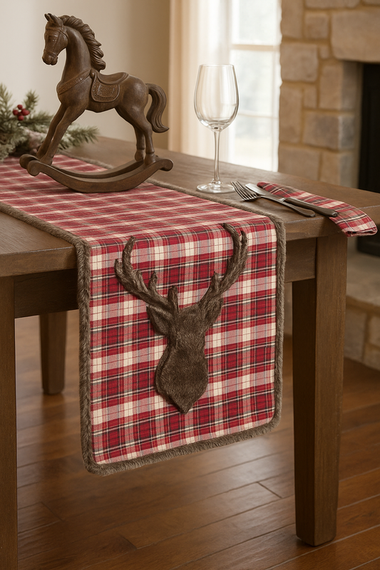 1026 - Reindeer Plaid Faux Fur 16"x72" Table Runner