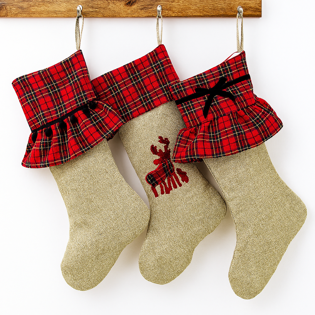 TBL0003 - Tartan Plaid Ruffle Cuff Holiday Stocking