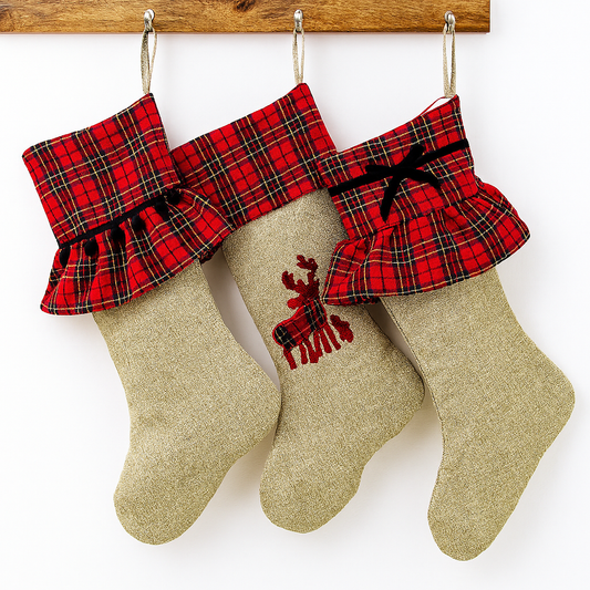 TBL0003 - Tartan Plaid Ruffle Cuff Holiday Stocking