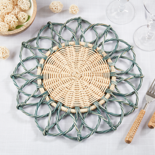 200 - Turquoise Twisted Rattan 15" Round Placemat