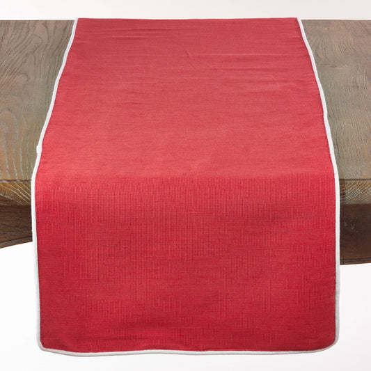 808 - Classic Coral White Piping Design Cotton 16X72 Table Runner