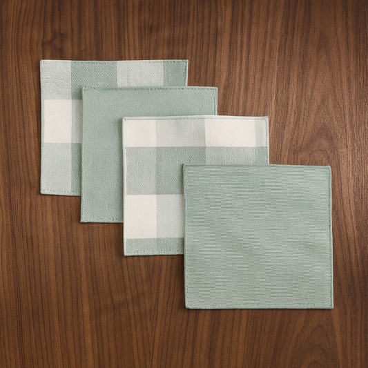 TBL0045 - Sage-White Buffalo Plaid Reversible 6" Coaster