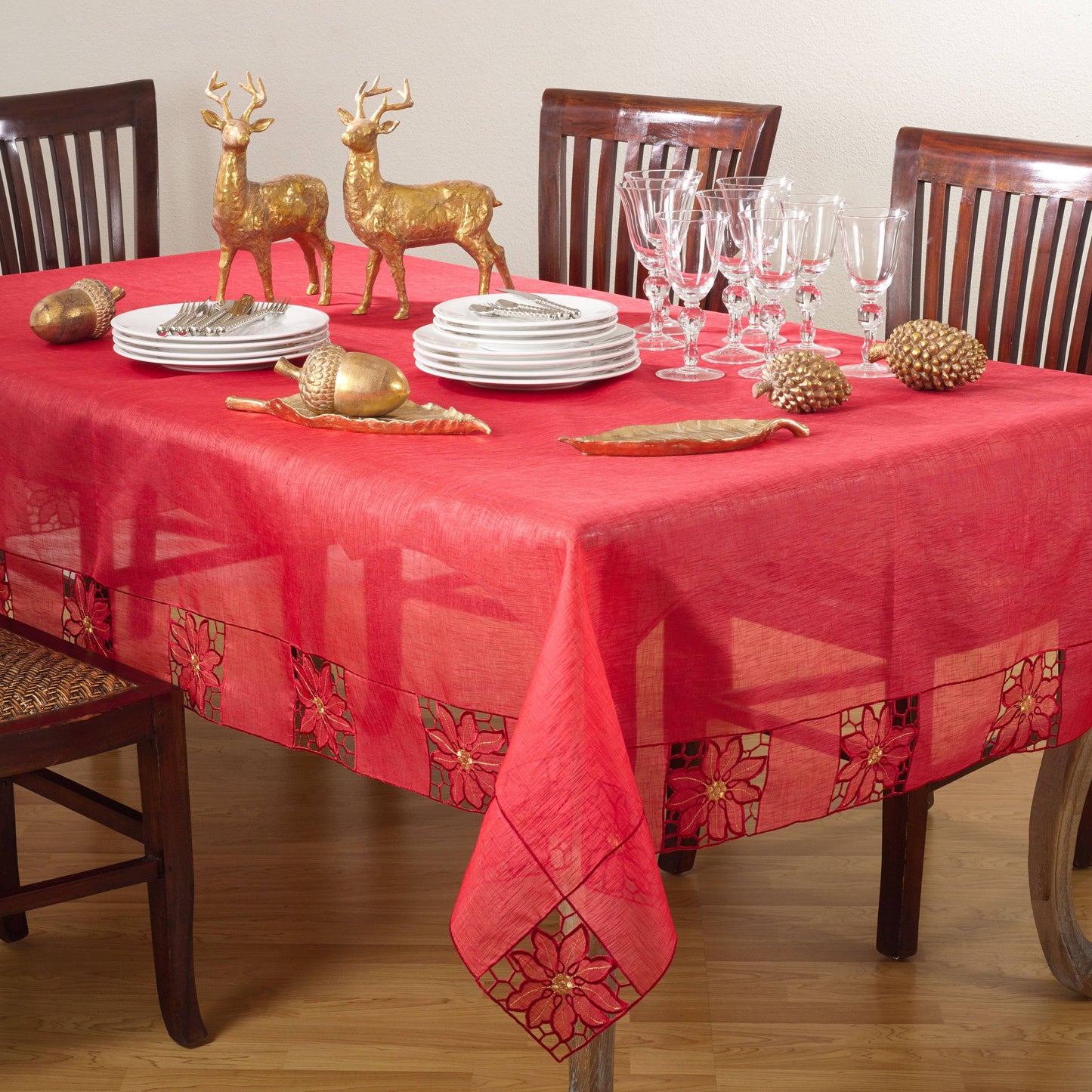 7739 - Red Bellingham Embroidered Cutwork Tablecloth