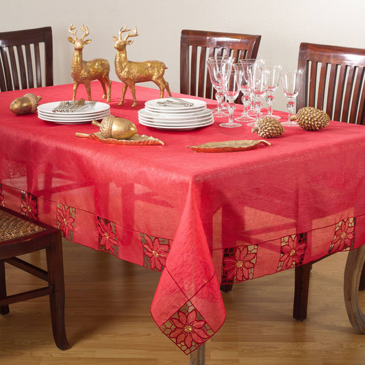 7739 - Red Bellingham Embroidered Cutwork Tablecloth