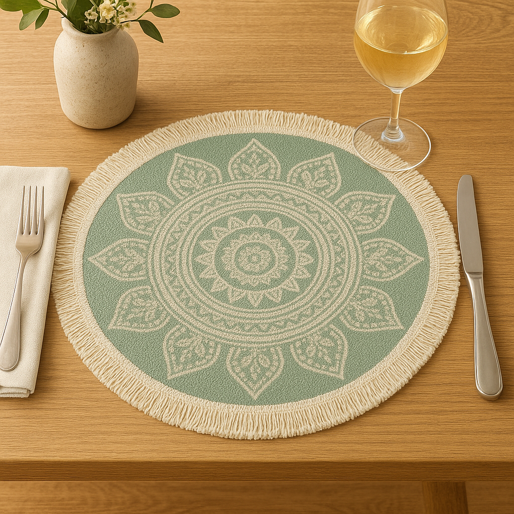 PM0003 - Green Dream Catcher Fringed 14" Round Placemat