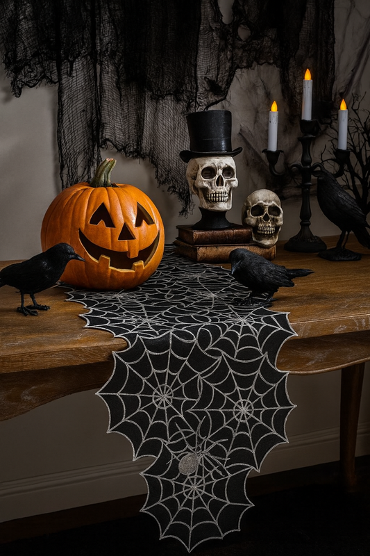 5360 - Black Spiderweb 16"X70" Table Runner
