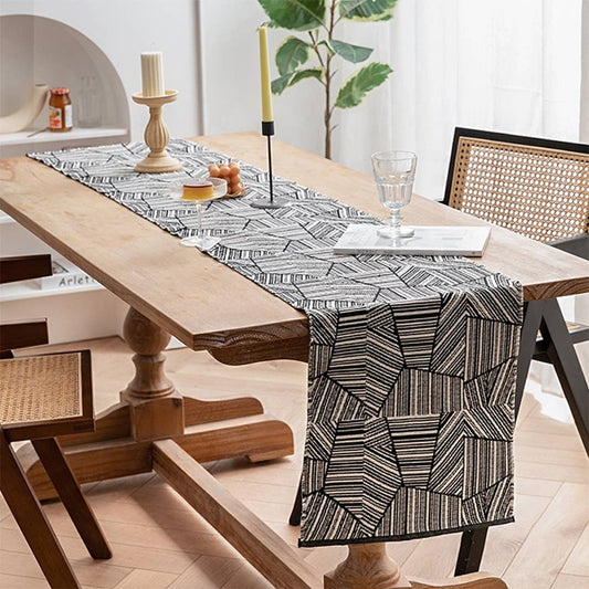 RNR0018 - Black Geometric Woven Stripe Table Runner (Copy)