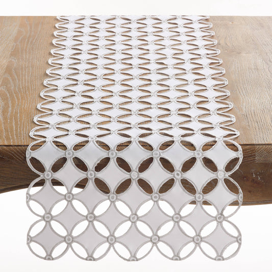 QX269 - Silver Red Cutwork 16x68 Table Runner