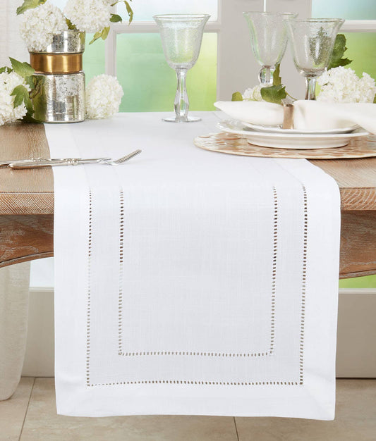 1608 - White Double Hemstitch 16"X72" Table Runner