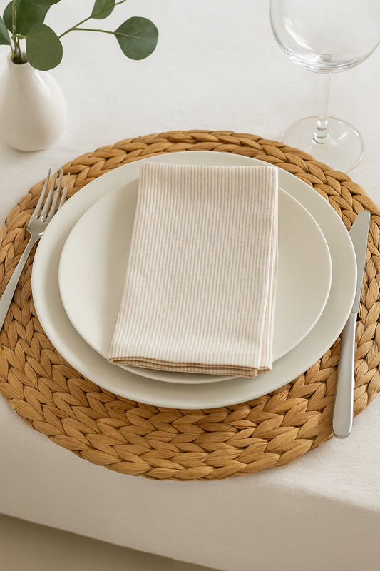 TBL0022 - Beige Neutral Striped Cotton 20" Dinner Napkin