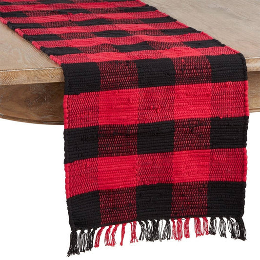 9027 - Red & Black Buffalo Plaid Chindi Cotton 16x72 Table Runner