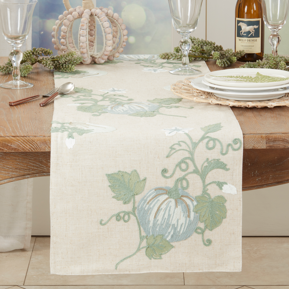 350 - Embroidered Pumpkin Natural Table Runner