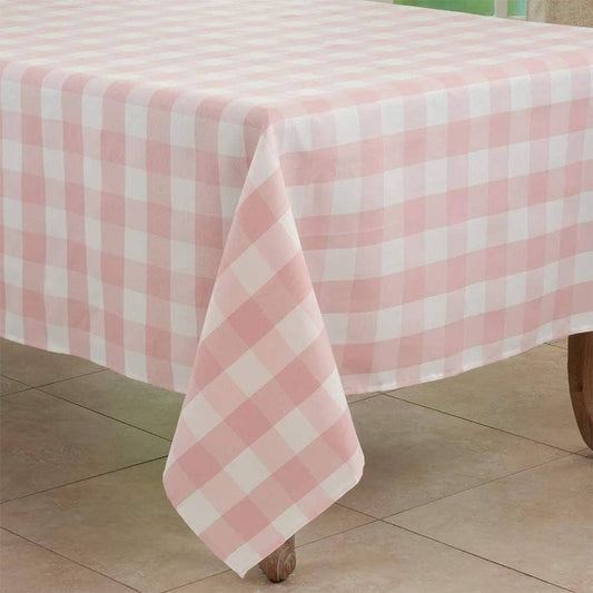 5026 - Pink and White Classic Plaid 70" Square Cotton Tablecloth