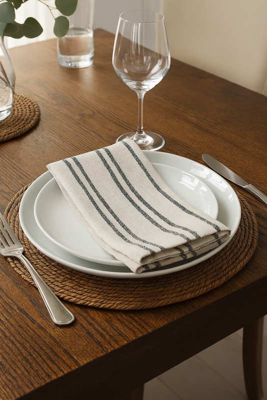 TBL0065 - Black Modern Striped Linen-Poly Cloth Dinner Napkin