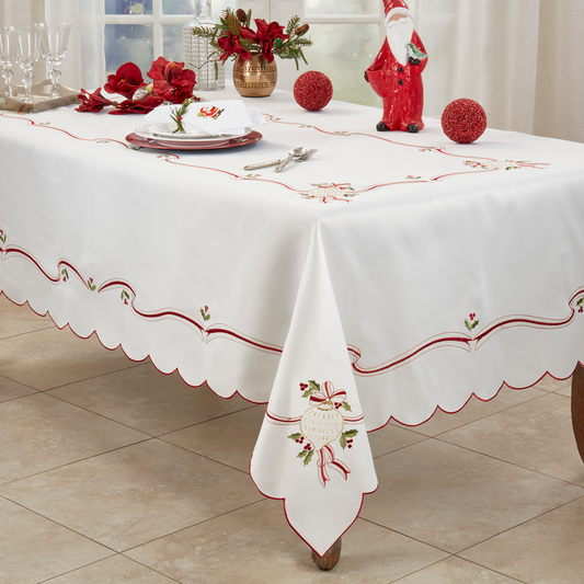 8532 - Ivory Embroidered Christmas Tablecloth