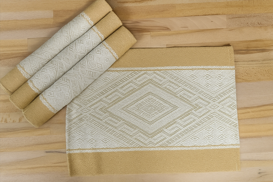 PM0055 - Mustard Woven Diamond Pattern Cotton Blend Placemat