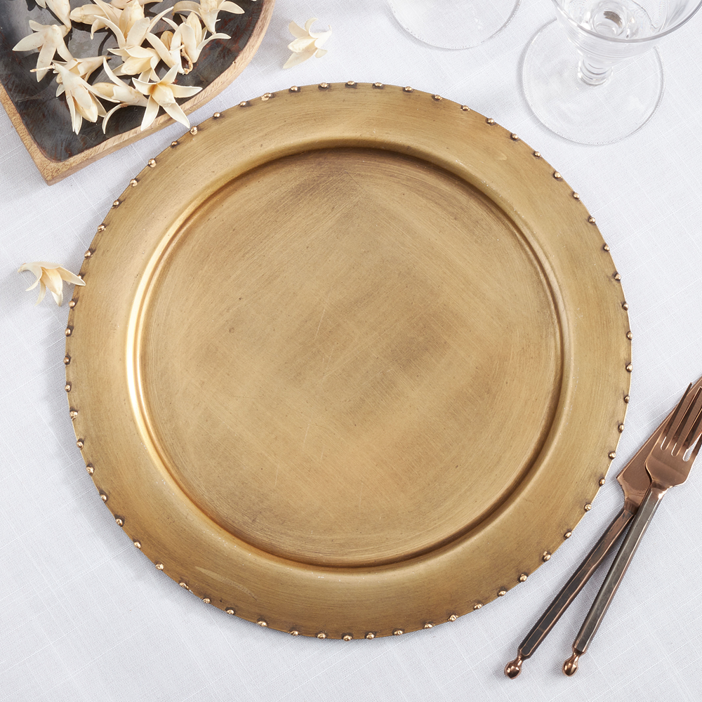 CH484 - Gold Dot Rim Metal 13" Iron Charger Plate