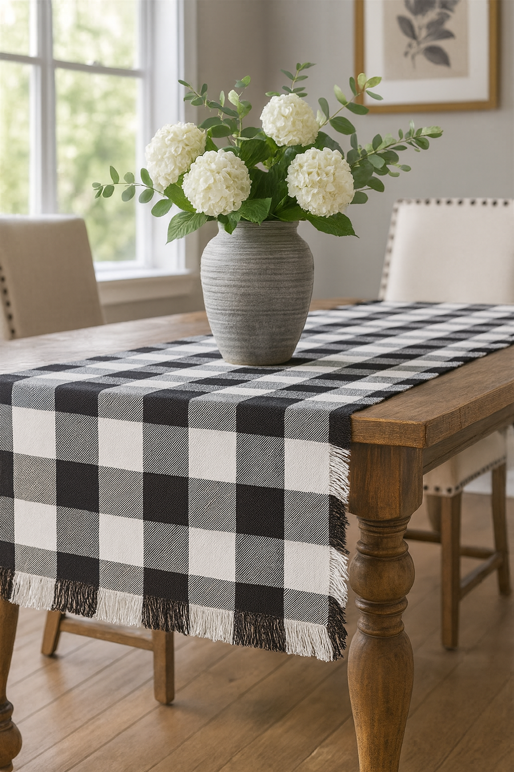 9026 - Black and White Buffalo Plaid Cotton 16"x72" Table Runner