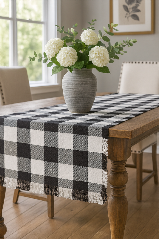 9026 - Black and White Buffalo Plaid Cotton 16"x72" Table Runner