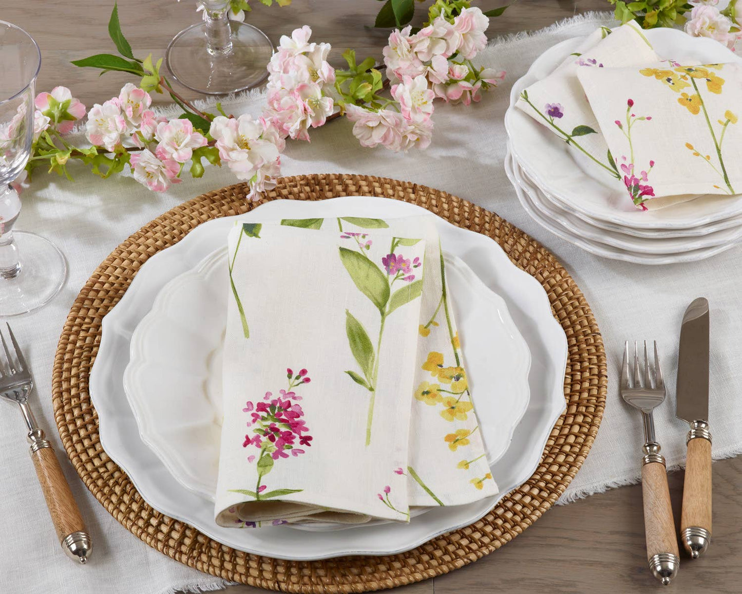 1015 - Watercolor Floral Stems Pure Linen Dinner Napkin