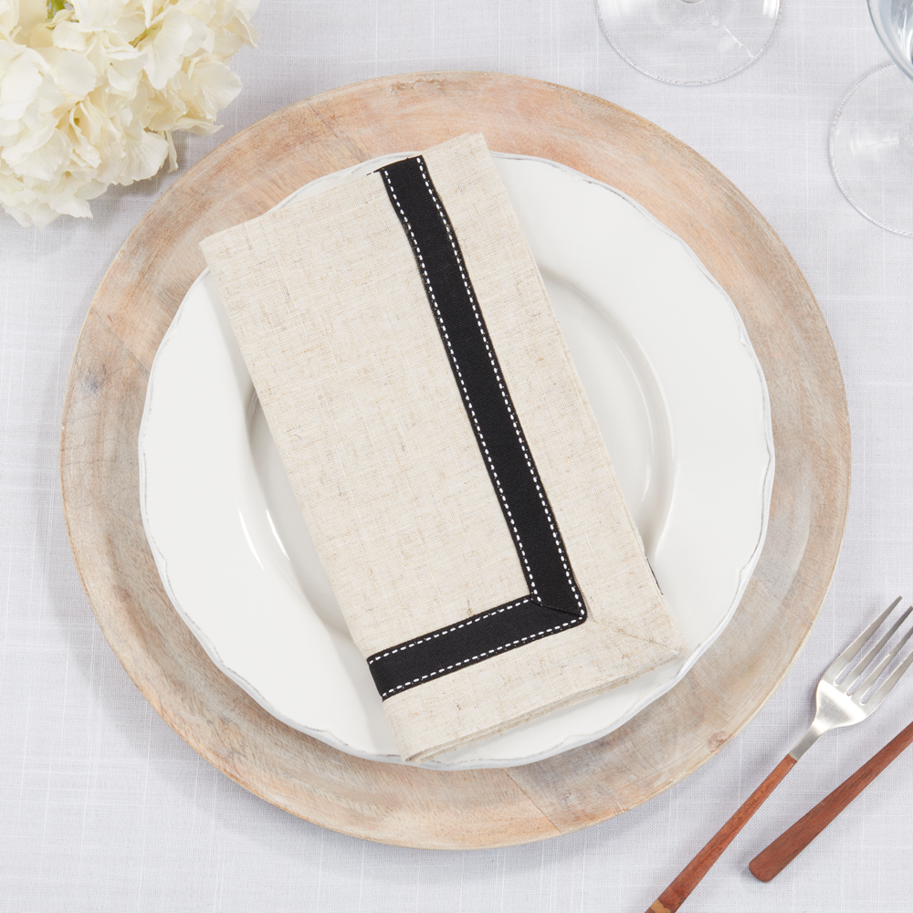 3314 - Black Natural Grosgrain 20" Cloth Napkin