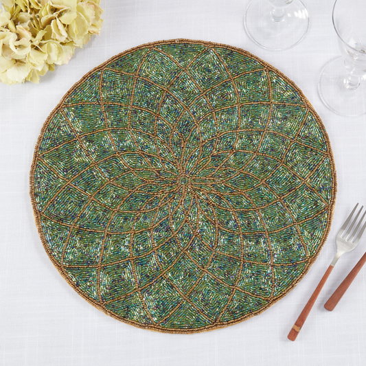 152 - Teal Gold Beaded 15" Placemat