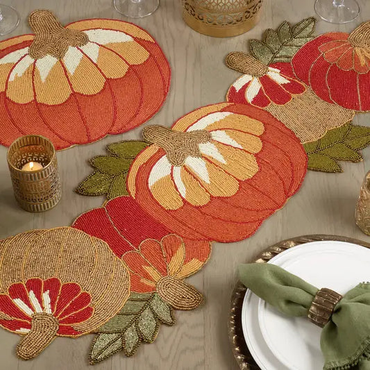 8015 - Beaded Pumpkin 13x35 Inch Table Runne
