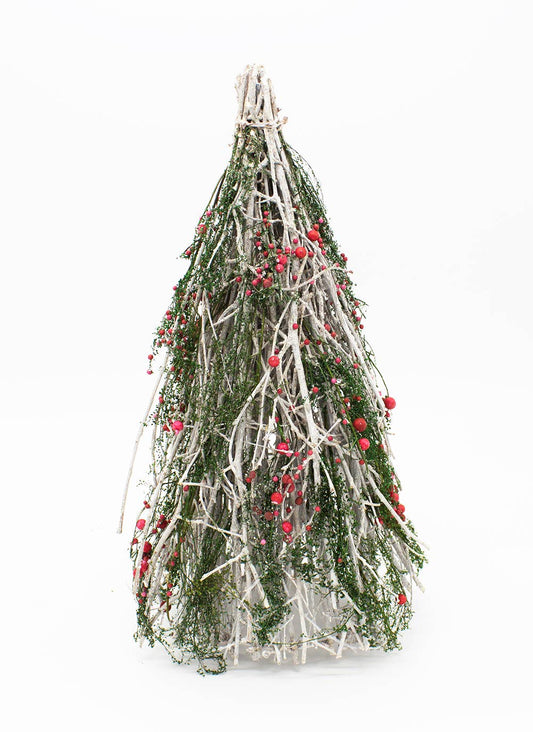 XM013 - Red Berry Natural Twig Branch 16" Christmas Cone