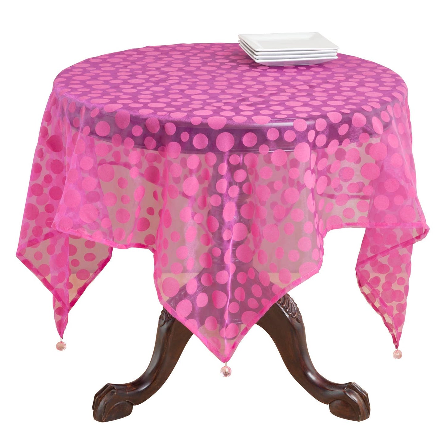 1893 - Fuchsia Flocked Dot Organza 54" Tablecloth