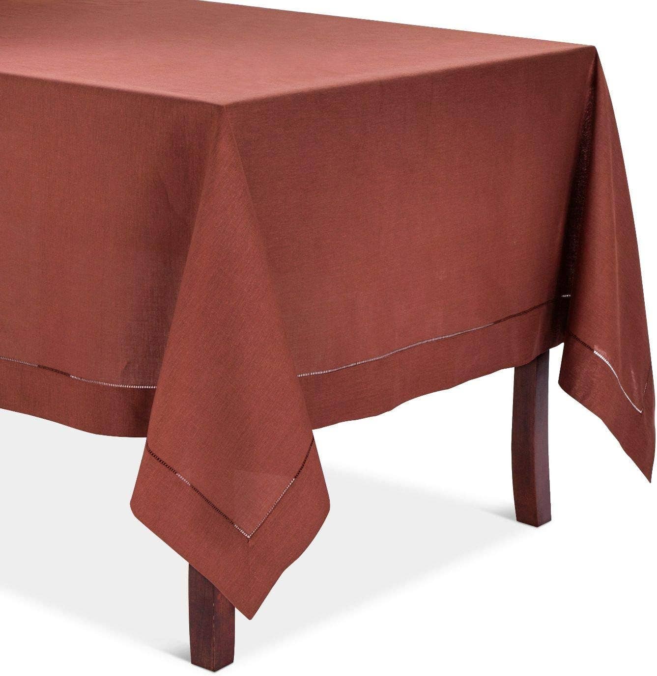 6100C - Cocoa Basic Hemstitch Linen-Cotton Tablecloth - 72"x72"