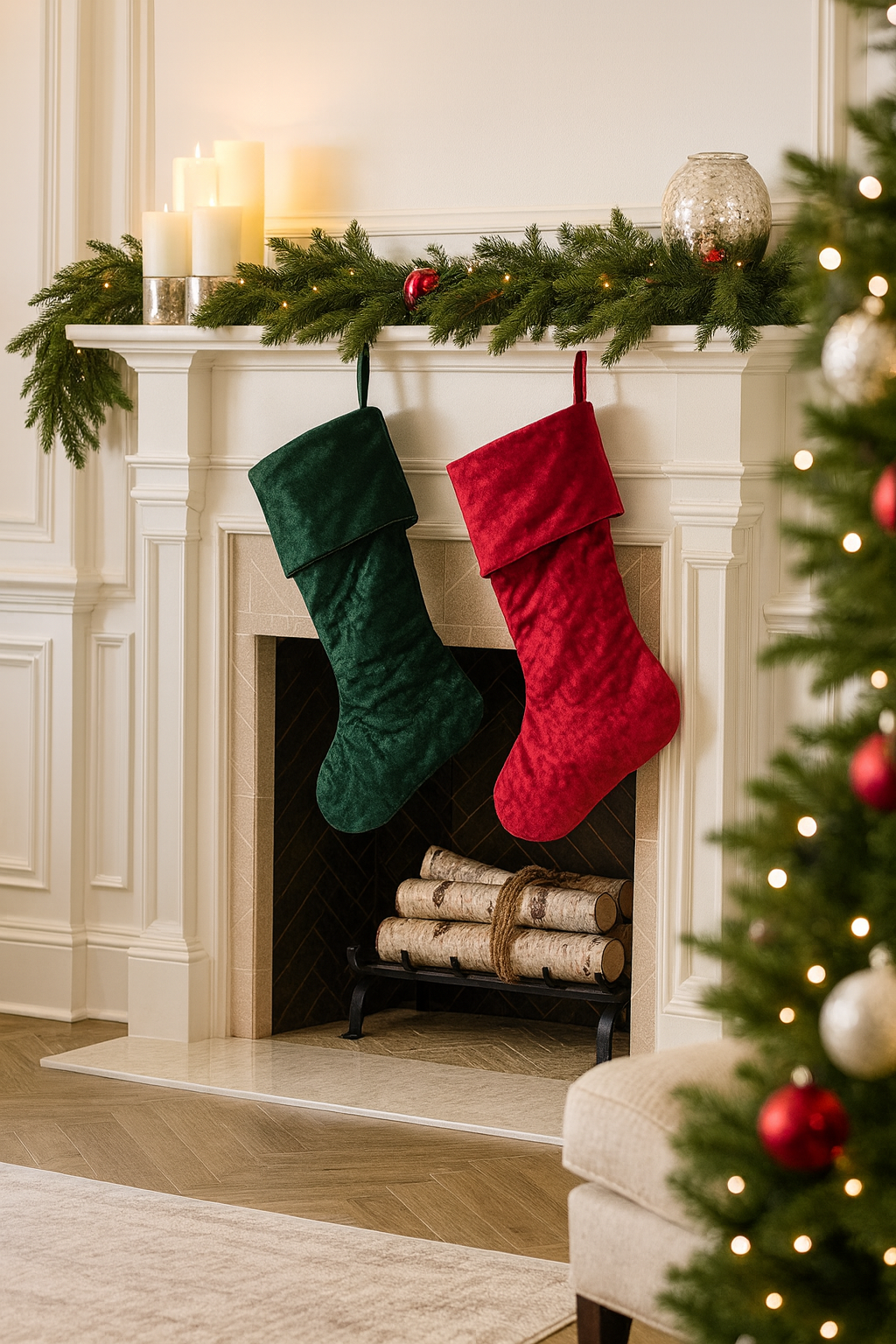 XS0014 - Red-Green Classic Velvet Tree Pattern Christmas Stocking