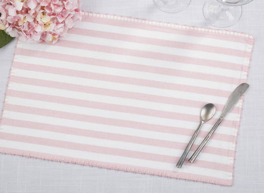 7041 - White & Pink Striped Whipstitch Cotton 14"x20" Placemat