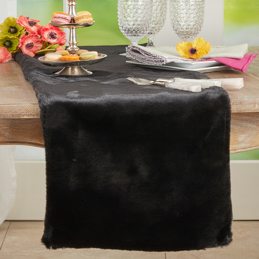 1798 - Black Faux Fur Rabbit 14"X72" Table Runner