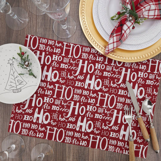 2525 - Ho Ho Ho White Red Cotton 14x20 Holiday Placemat