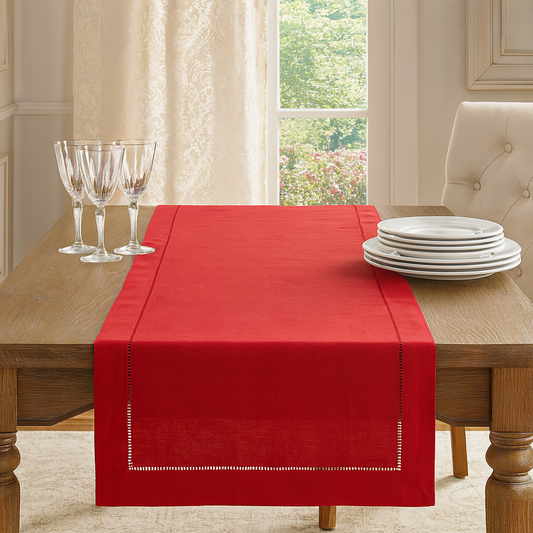 6301 - Red Hemstitched Red Table Runner - 16"x72"
