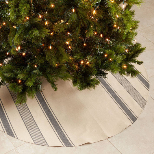 3011 - Rustic Navy Banded Cotton Christmas Tree Skirt - 72" Round