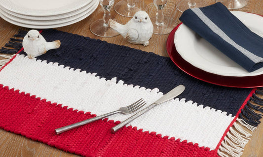 074 - July 4th Striped Cotton Chindi 14"X20" Placemat