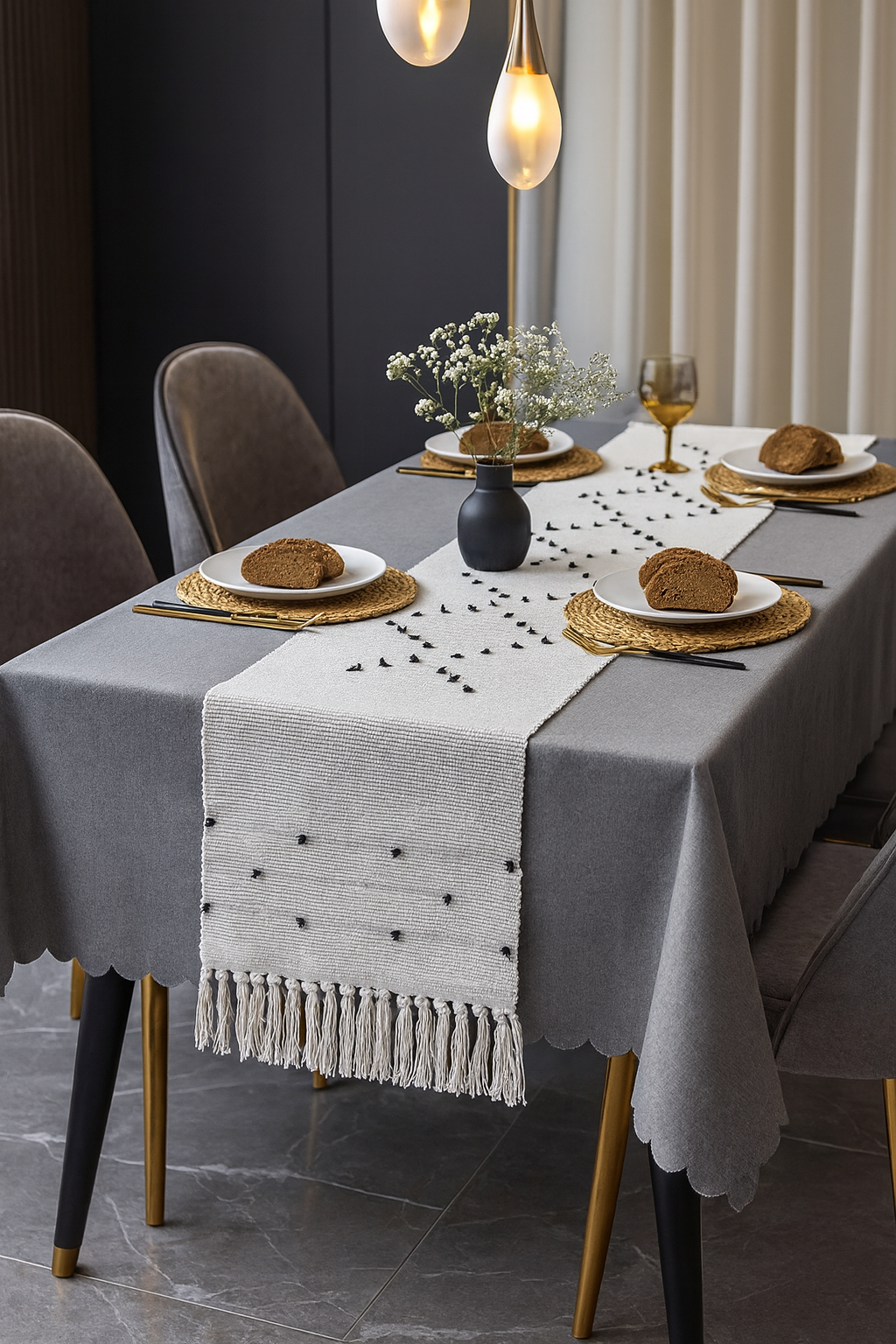 RNR0009 - Boho Stitched Cotton Blend Table Runner with Fringe