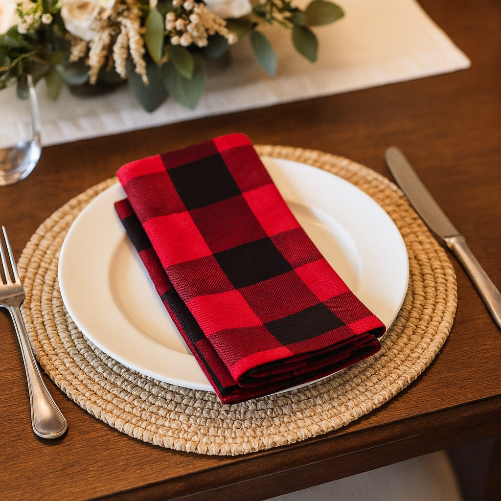 9025 - Black and Red Classic Plaid Cotton 20" Cloth Napkin