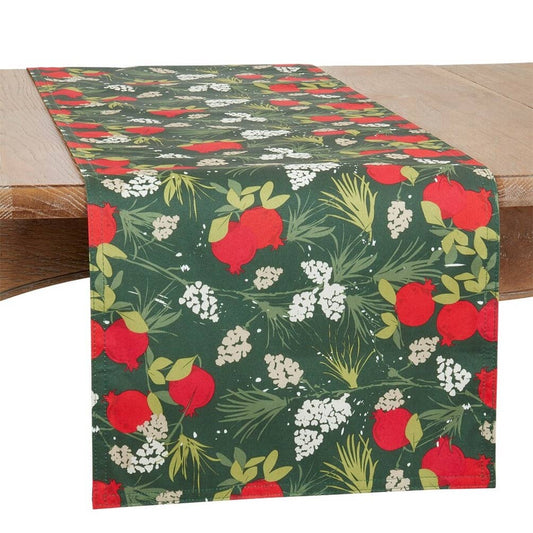 7712 - Pomegranate Holiday Design Green Table Runner