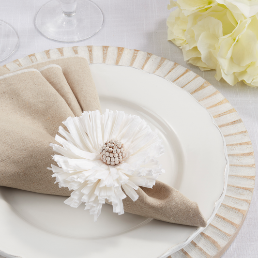 NR363 - White Raffia Flower Napkin Ring