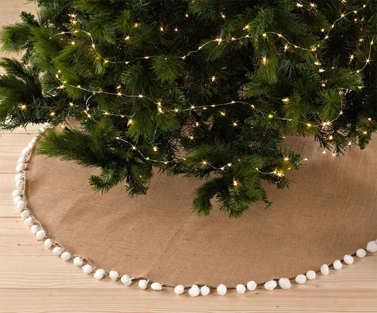 Raul807 - Natural Pom Pom Trim Jute Burlap 53" Christmas Tree Skirt