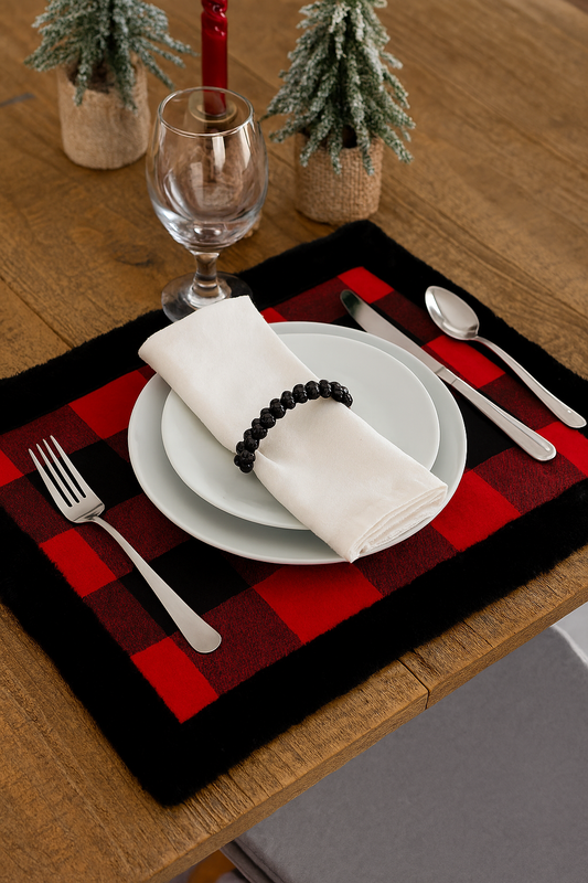 XS0009 - Red & Black Buffalo Check Faux Fur 13x19 Placemat