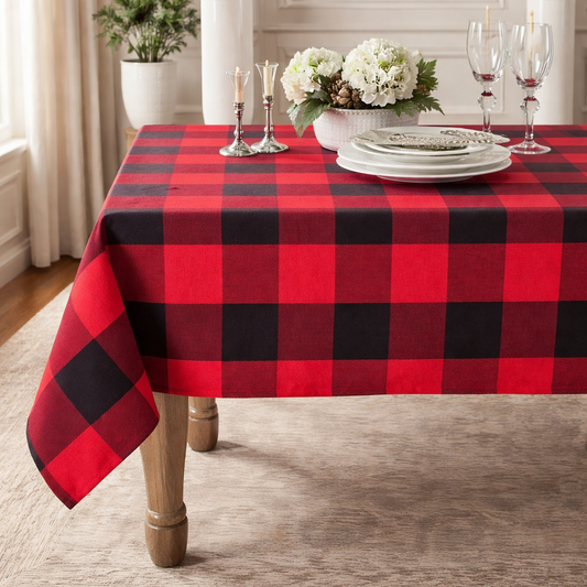 9025 - Red & Black Buffalo Plaid Cotton Tablecloth