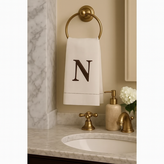019N - Embroidered Letter "N" Natural 14"x22" Hand Towel