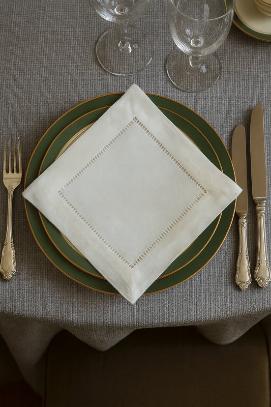 6100 - White Classic Hemstitch Linen Blend 6-Inch Napkin Coaster